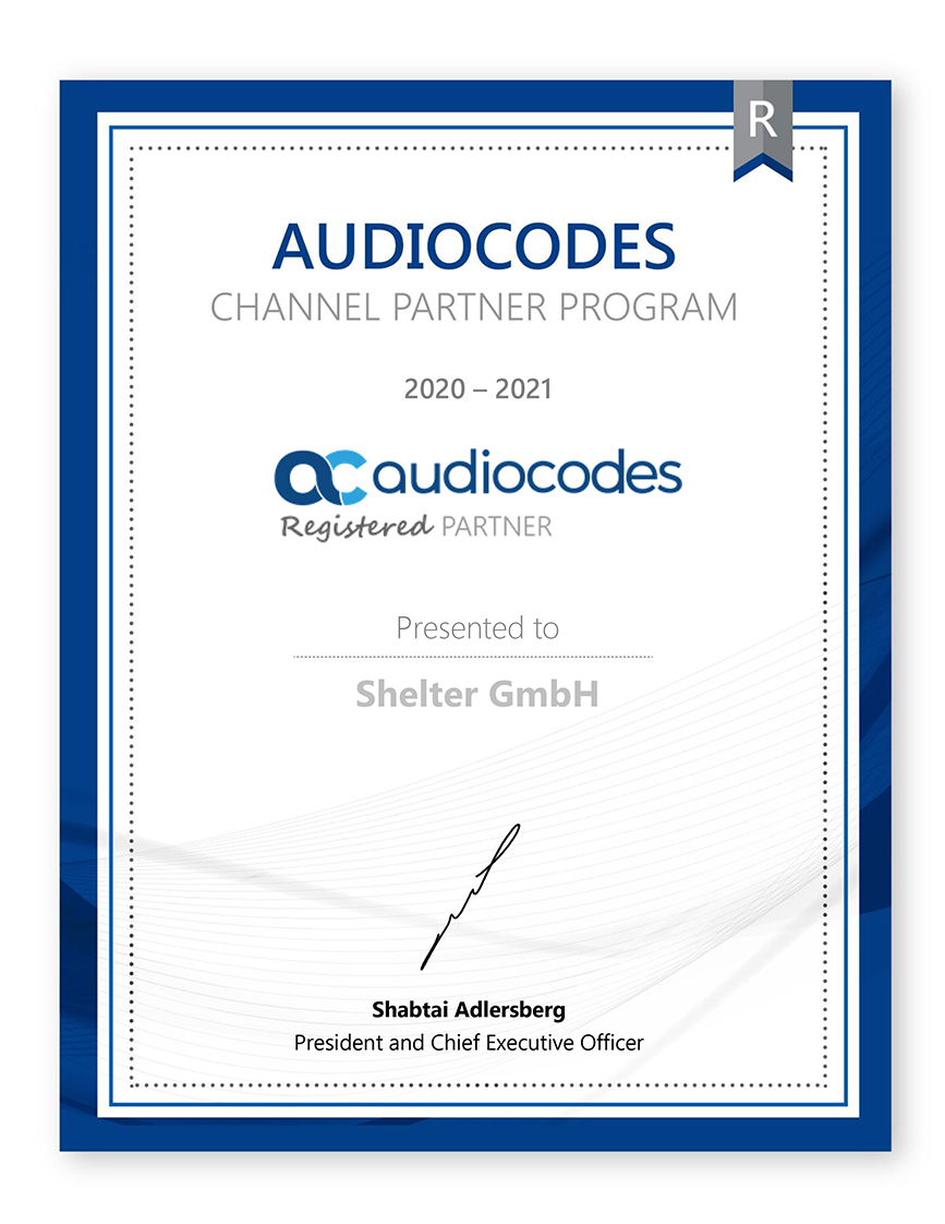 Audiocodes-Shelter-GmbH-Partner-Certificate