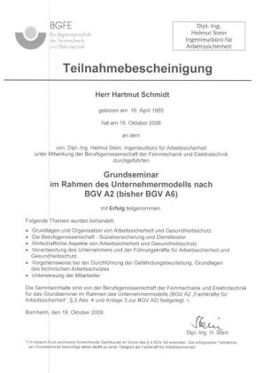 Grundseminar Untermehmermodell Hartmut Schmidt